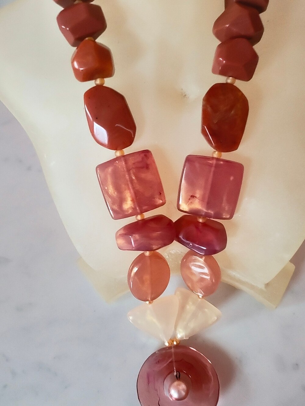 Two Women’s Multi-Tone Beaded Drop Necklace -  Burgundy & Peach. Attractive